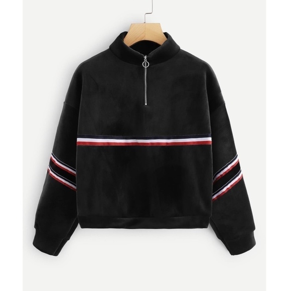 Half placket Zip Up Velvet Sweatshirt -  S - Picture 1 of 14